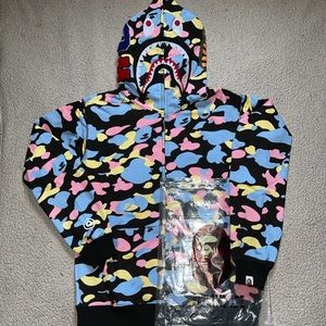 Bape Multi Camo Crazy Shark Hoodie Black Size XL